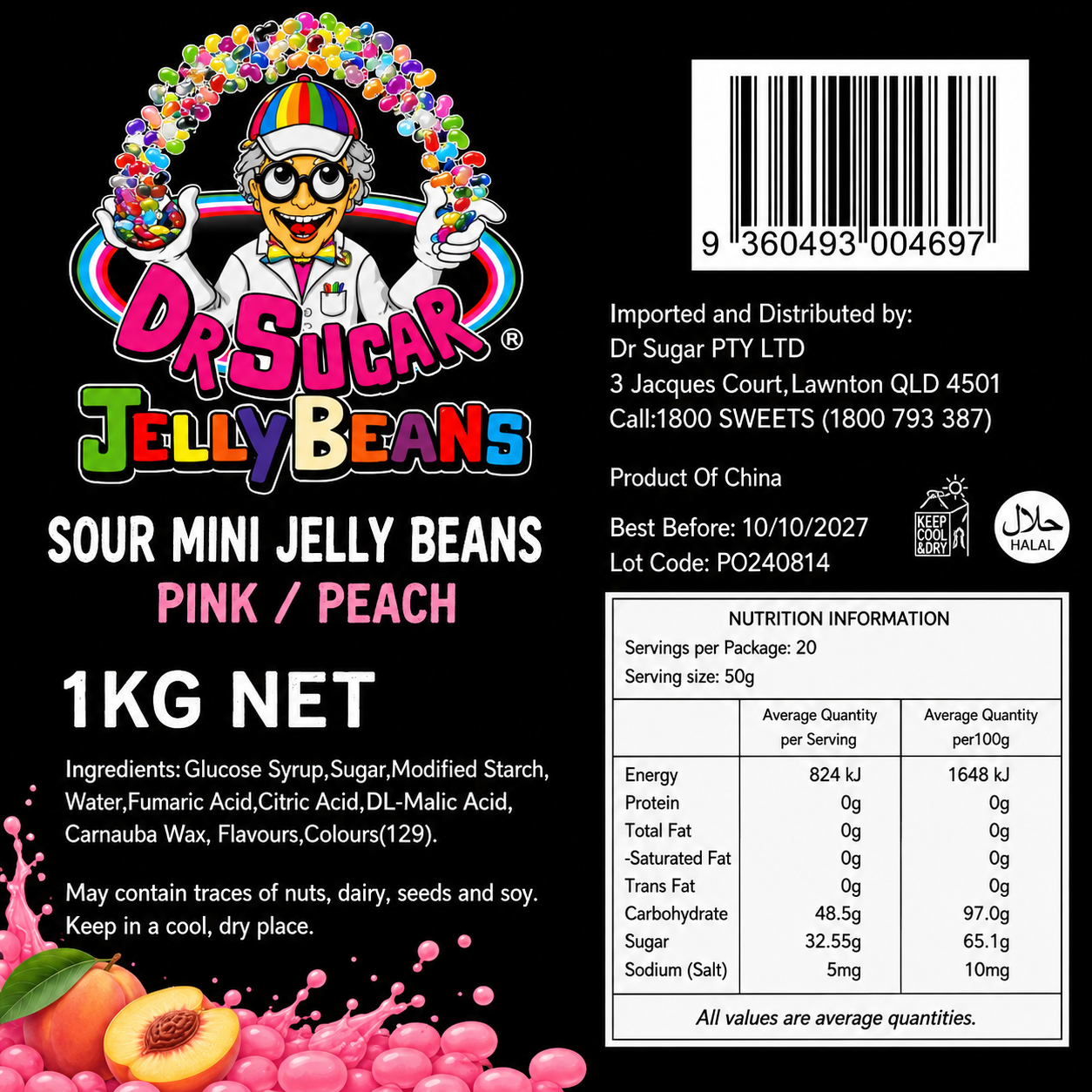 Sour Mini Peach Jelly Beans