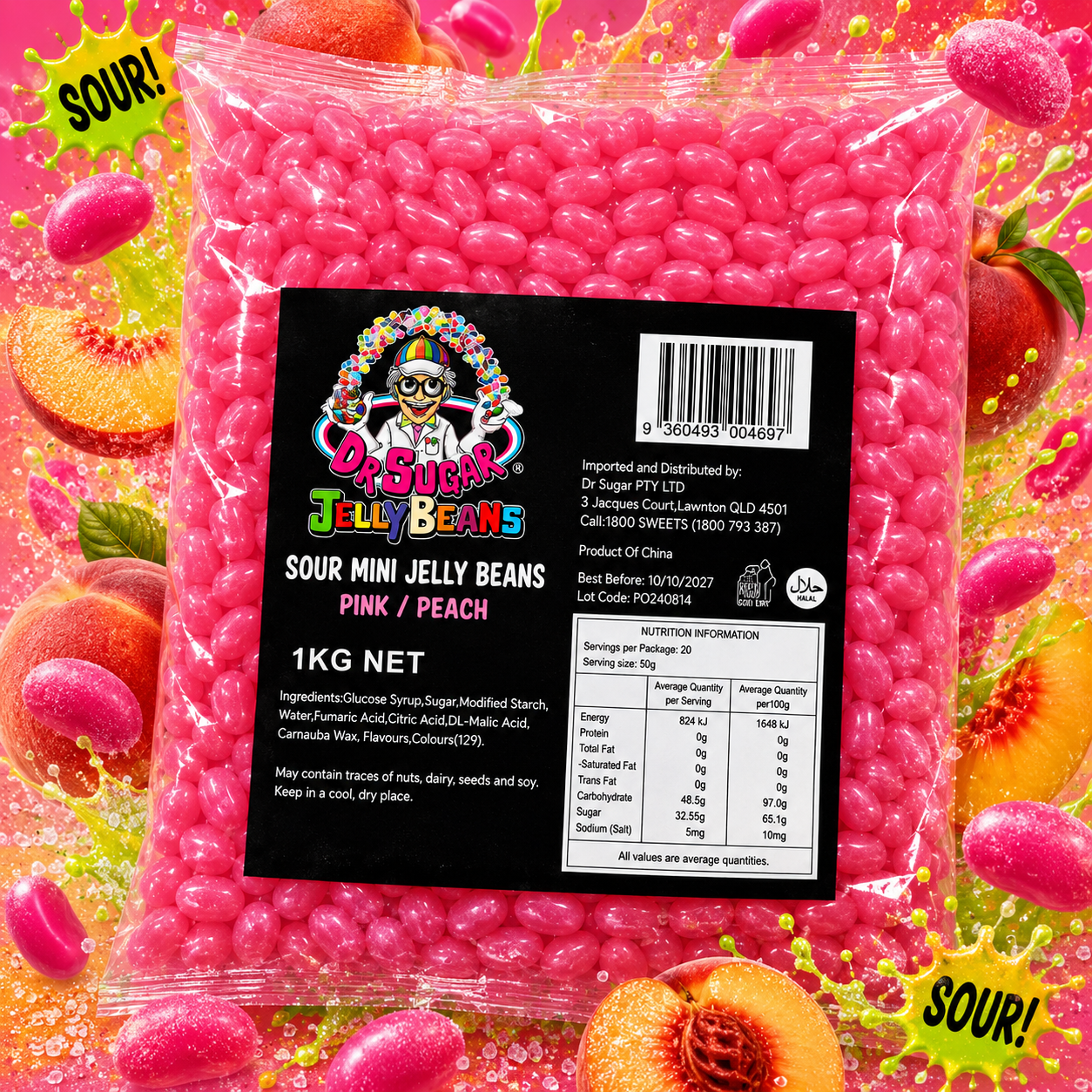 Sour Mini Peach Jelly Beans