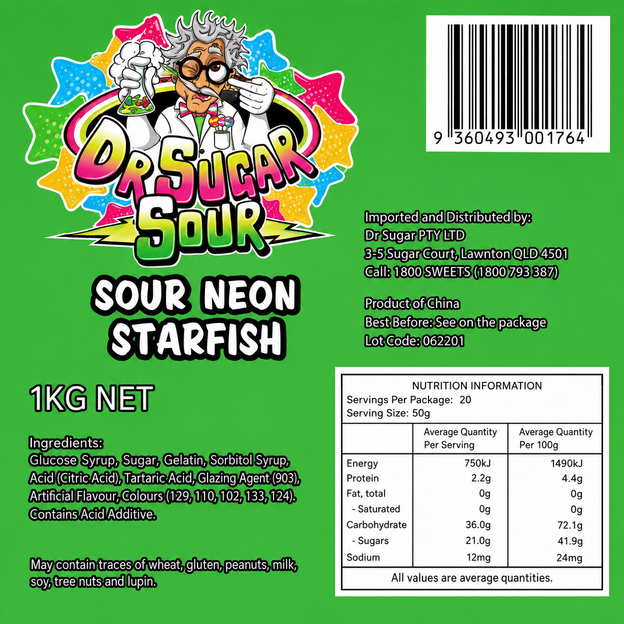 Sour Neon Starfish Gummies