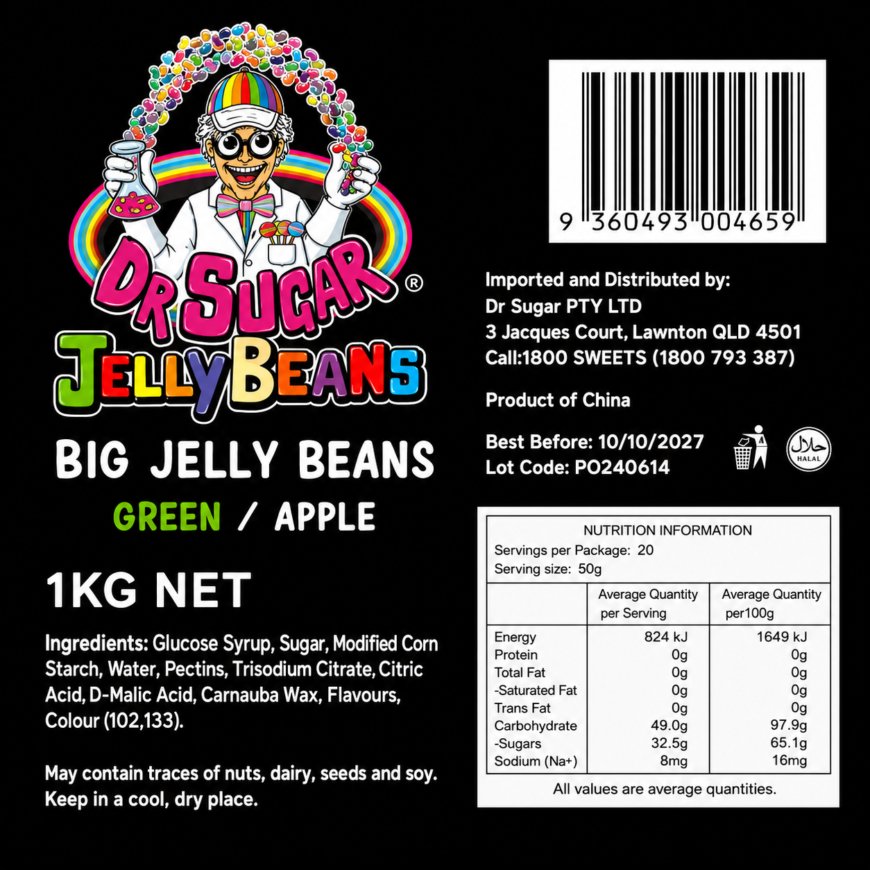 DR SUGAR Apple Jelly Beans Nutrition Information