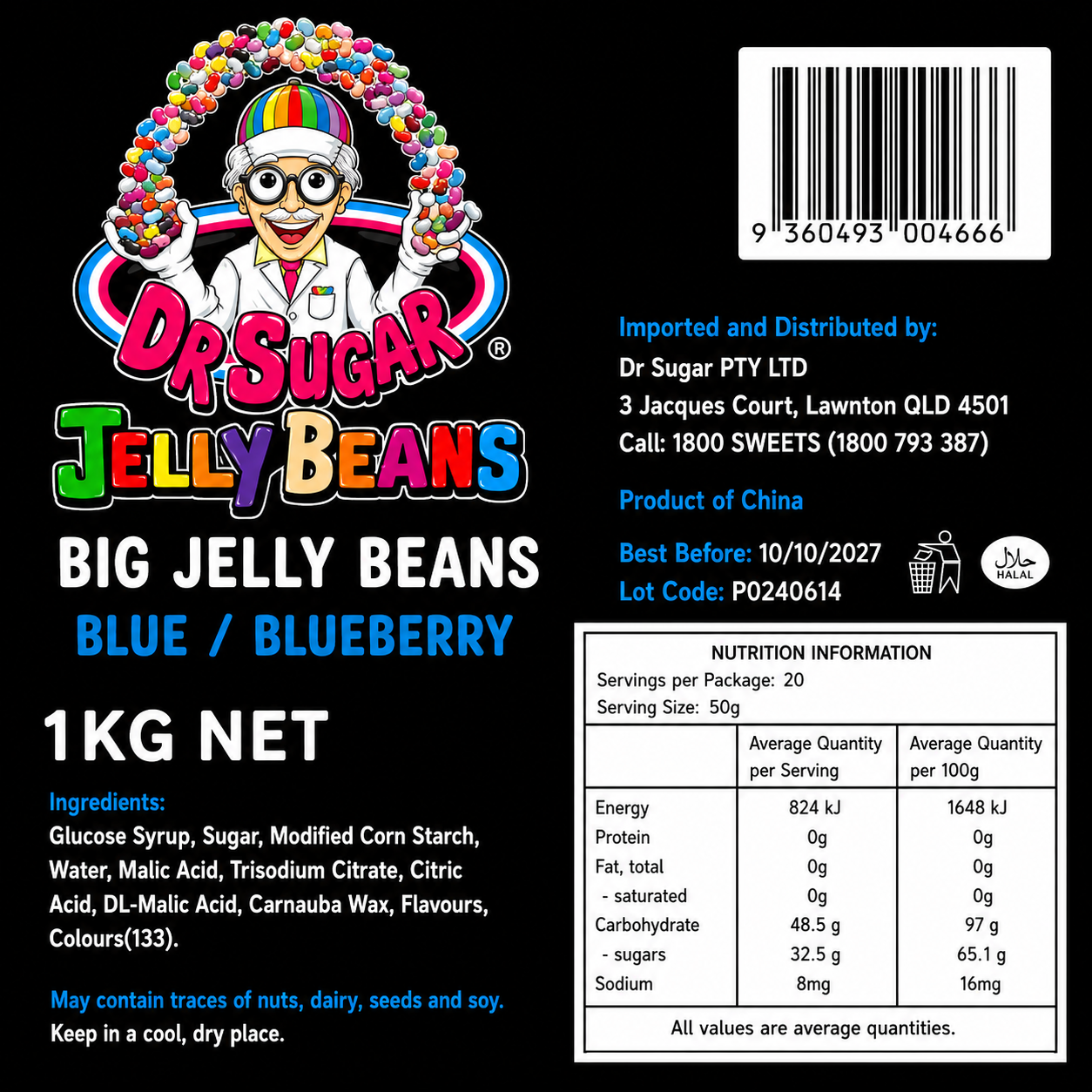 DR SUGAR Blueberry Jelly Beans Nutrition Information