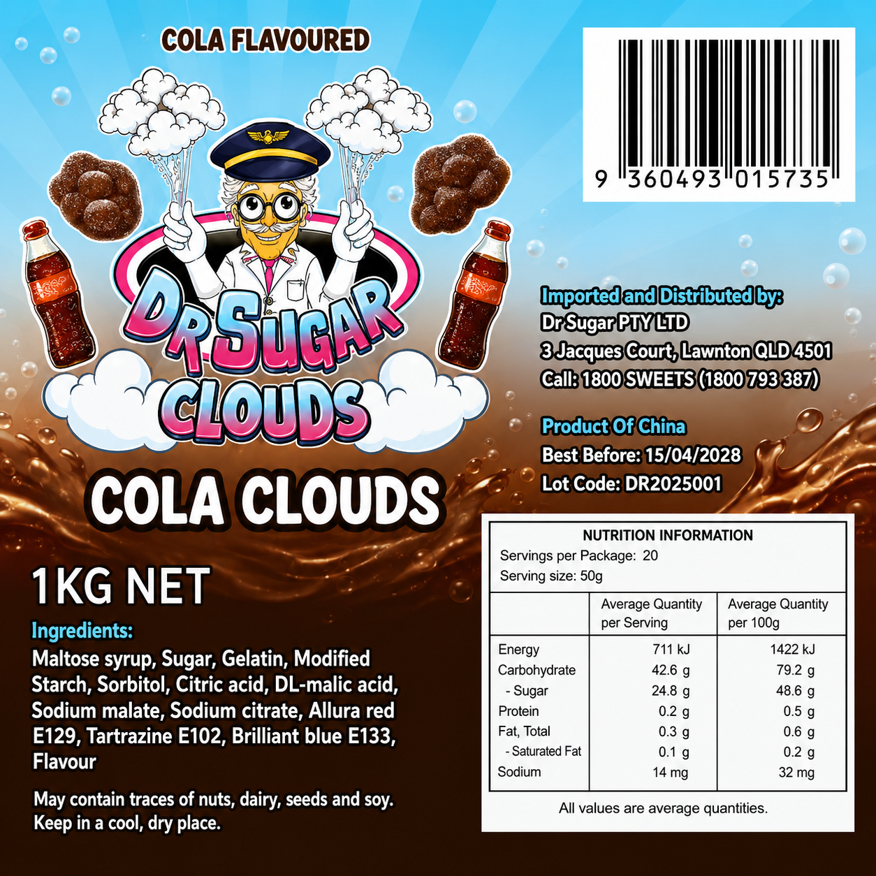 DR SUGAR Cola Cloud Gummies Nutrition Information