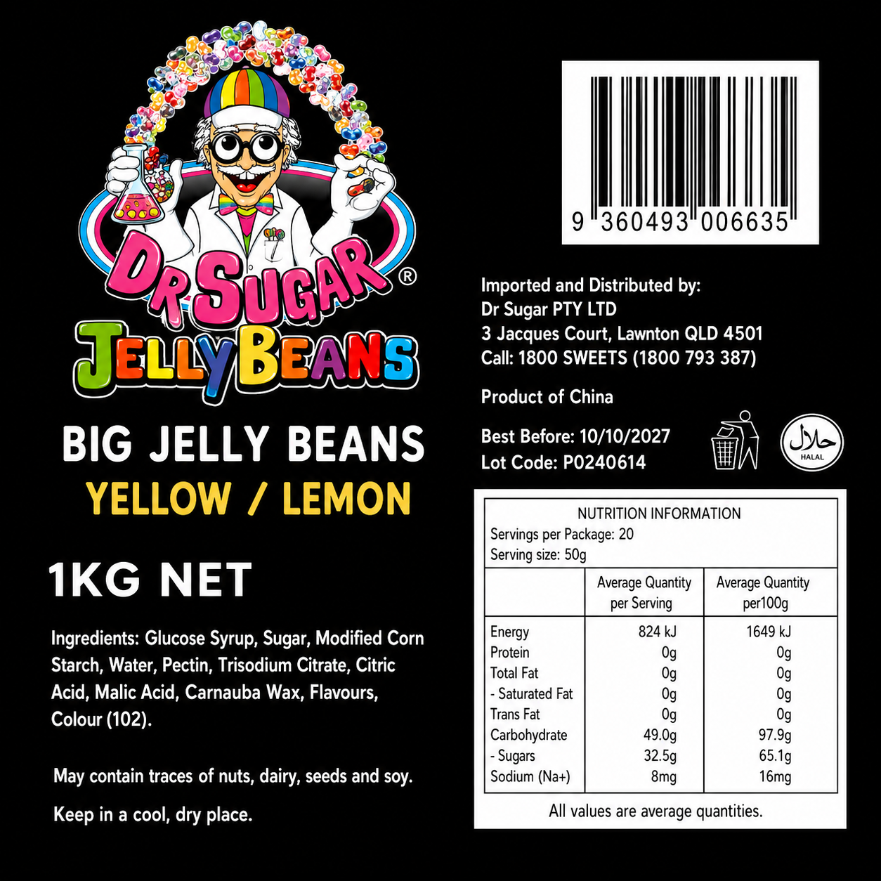 DR SUGAR Lemon Jelly Beans Nutrition Information