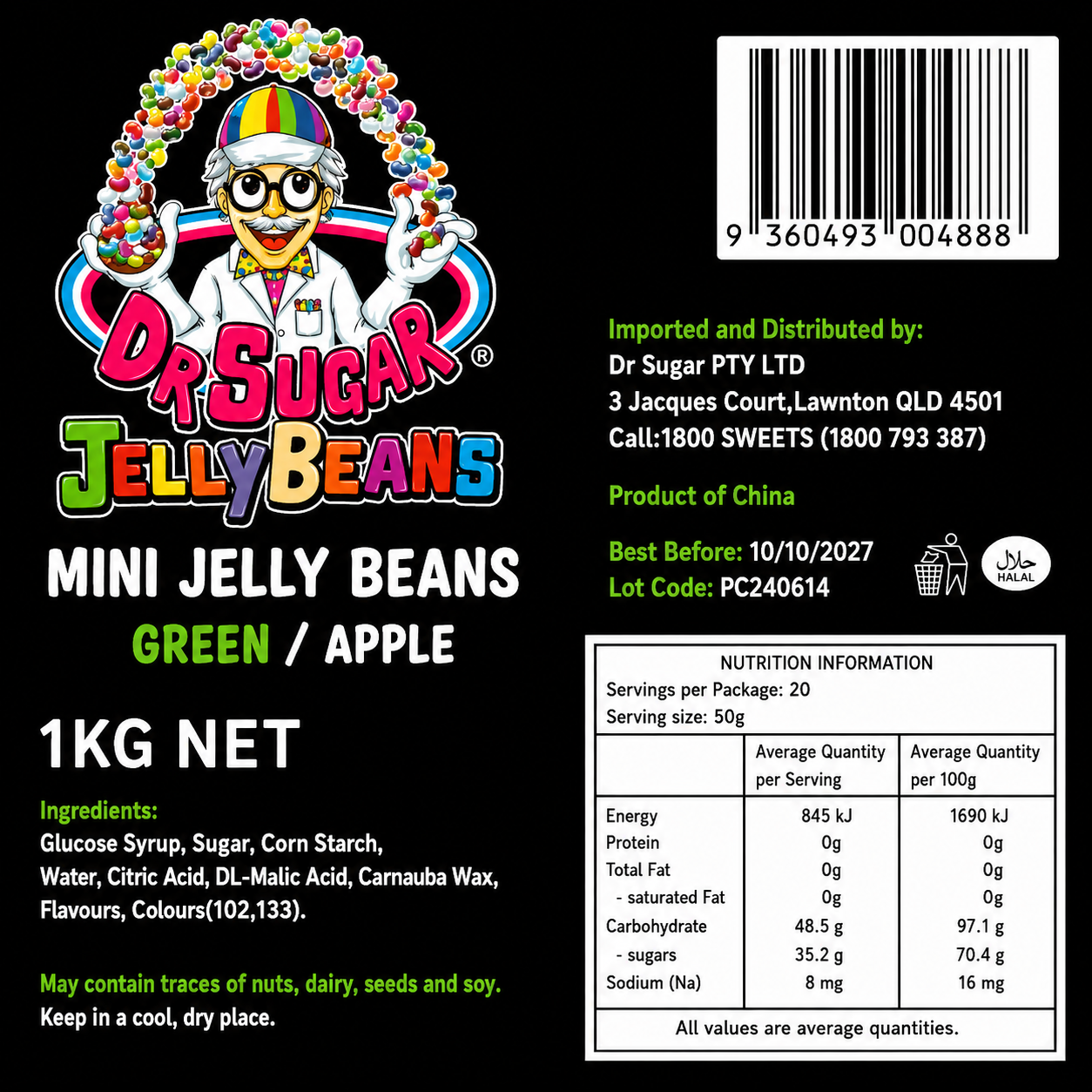 DR SUGAR Mini Apple Jelly Beans Nutrition Information