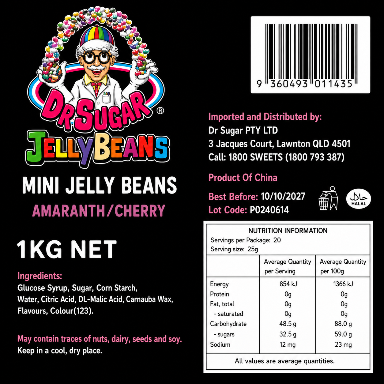 DR SUGAR Mini Cherry Jelly Beans Nutrition Information