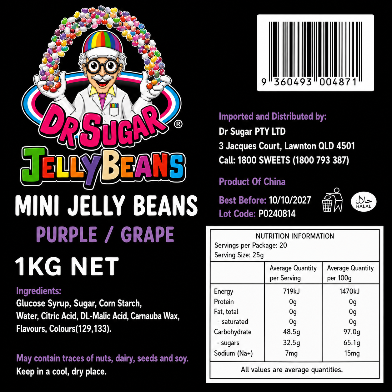 DR SUGAR Mini Grape Jelly Beans Nutrition Information