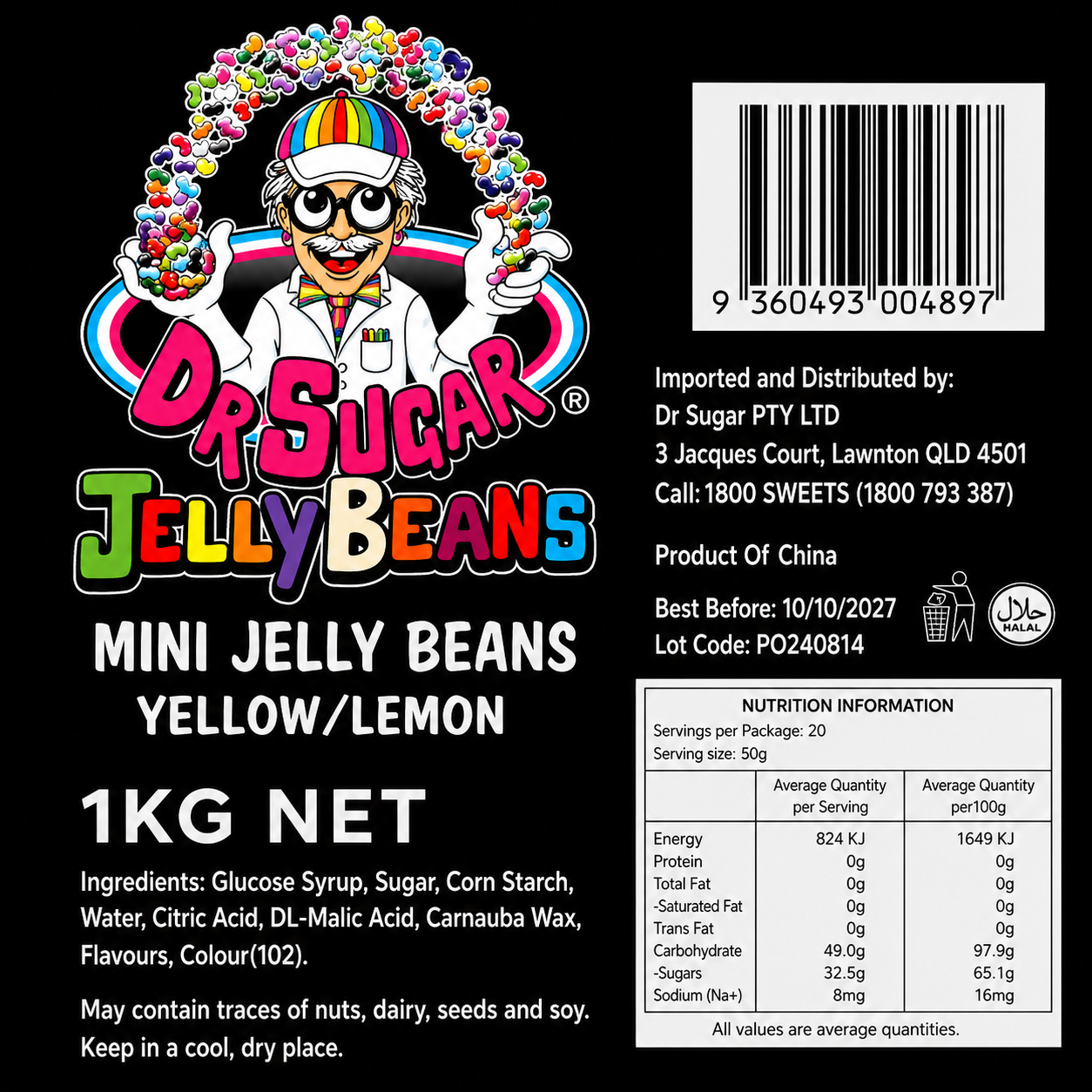 DR SUGAR Mini Lemon Jelly Beans Nutrition Information