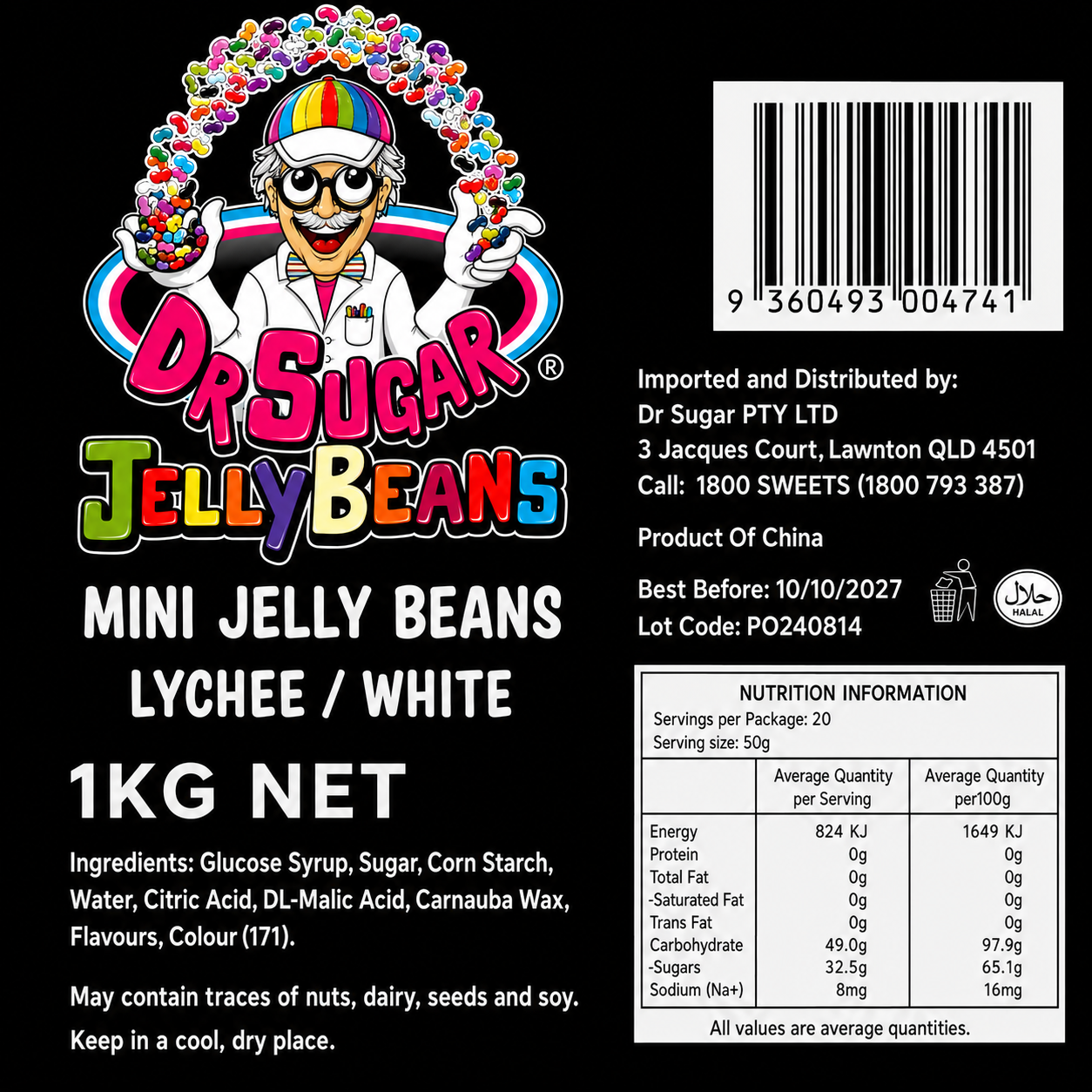 DR SUGAR Mini Lychee Jelly Beans Nutrition Information