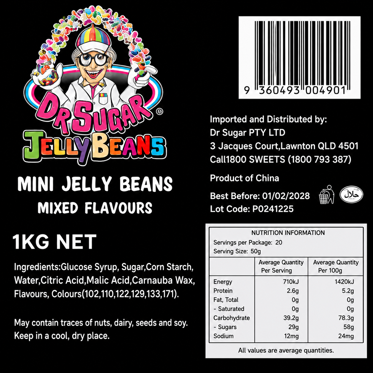 DR SUGAR Mini Mixed Jelly Beans Nutrition Information