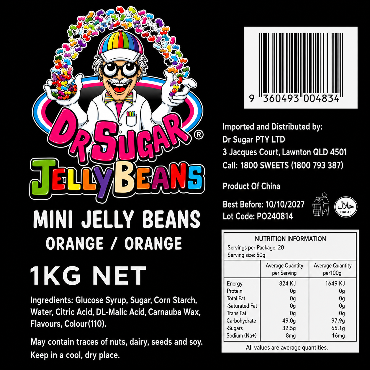 DR SUGAR Mini Orange Jelly Beans Nutrition Information