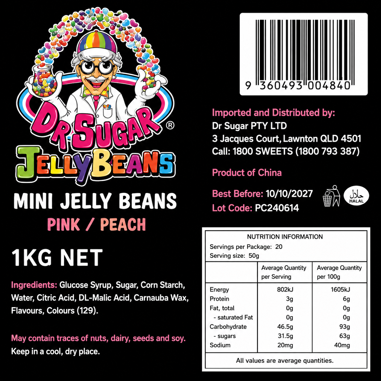 DR SUGAR Mini Peach Jelly Beans Nutrition Information