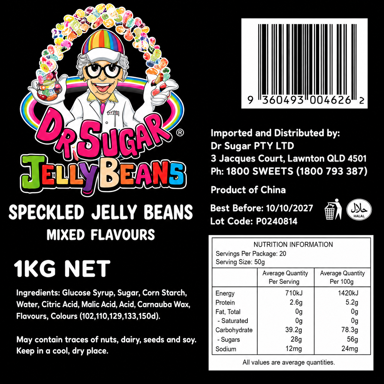 DR SUGAR Mini Speckled Mixed Jelly Beans Nutrition Information