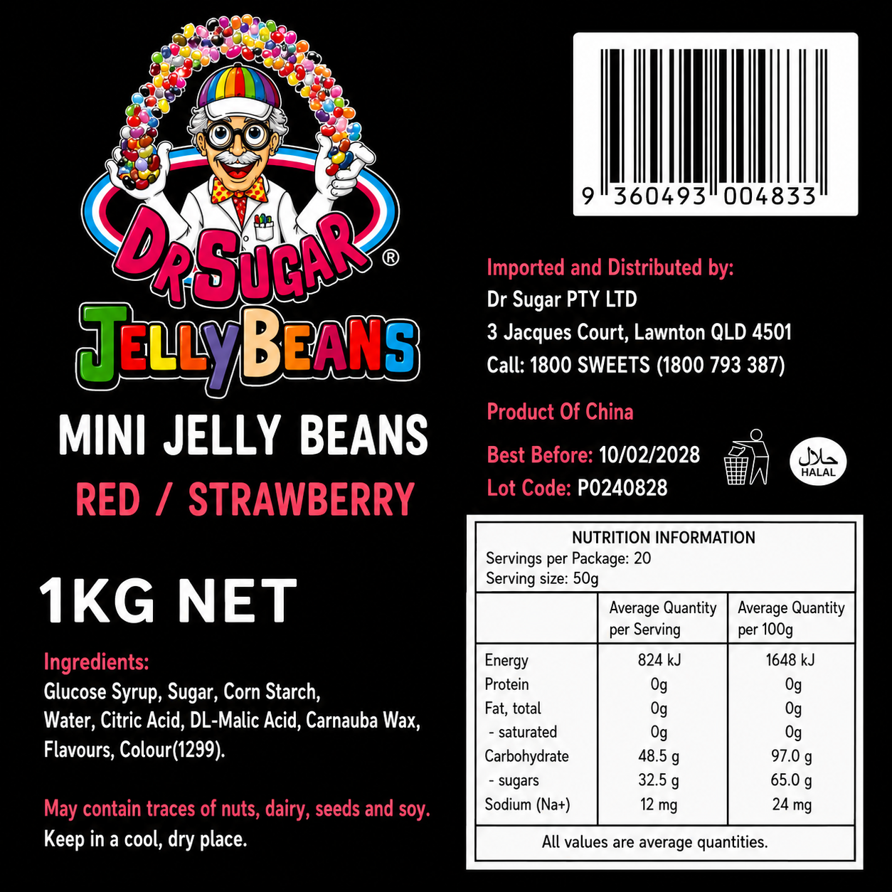 DR SUGAR Mini Strawberry Jelly Beans Nutrition Information