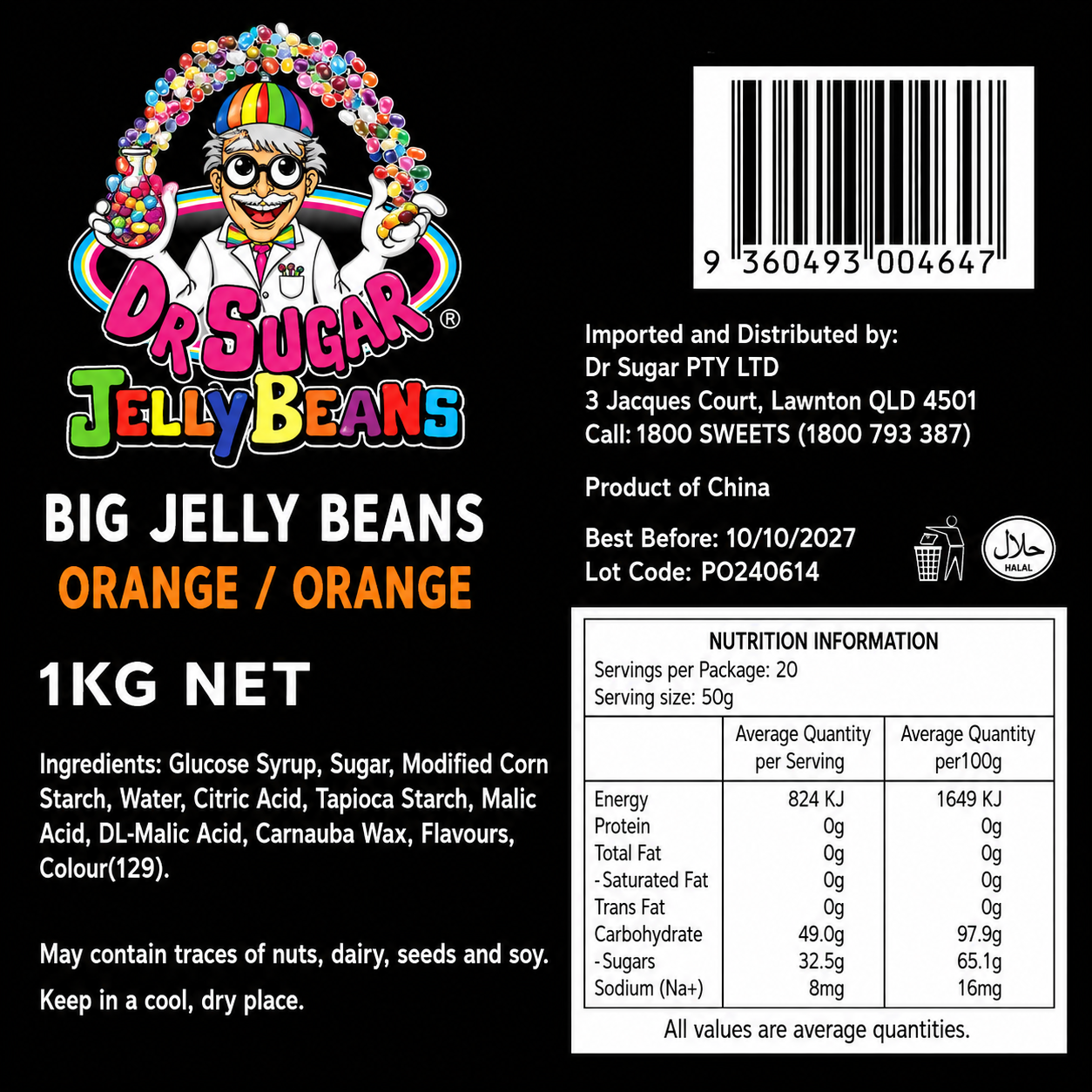 DR SUGAR Orange Jelly Beans Nutrition Information