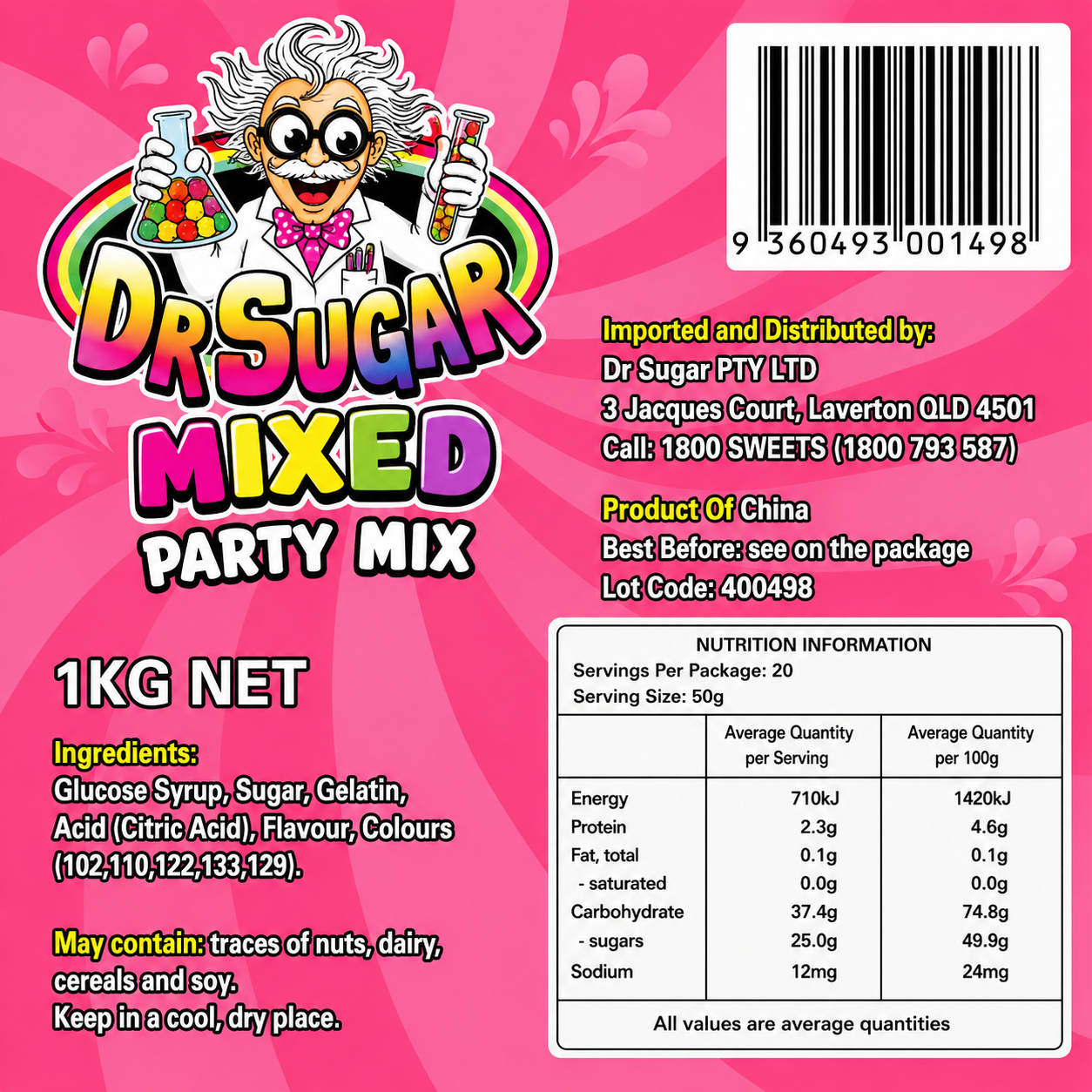 DR SUGAR Party Mix Gummies Nutrition Information