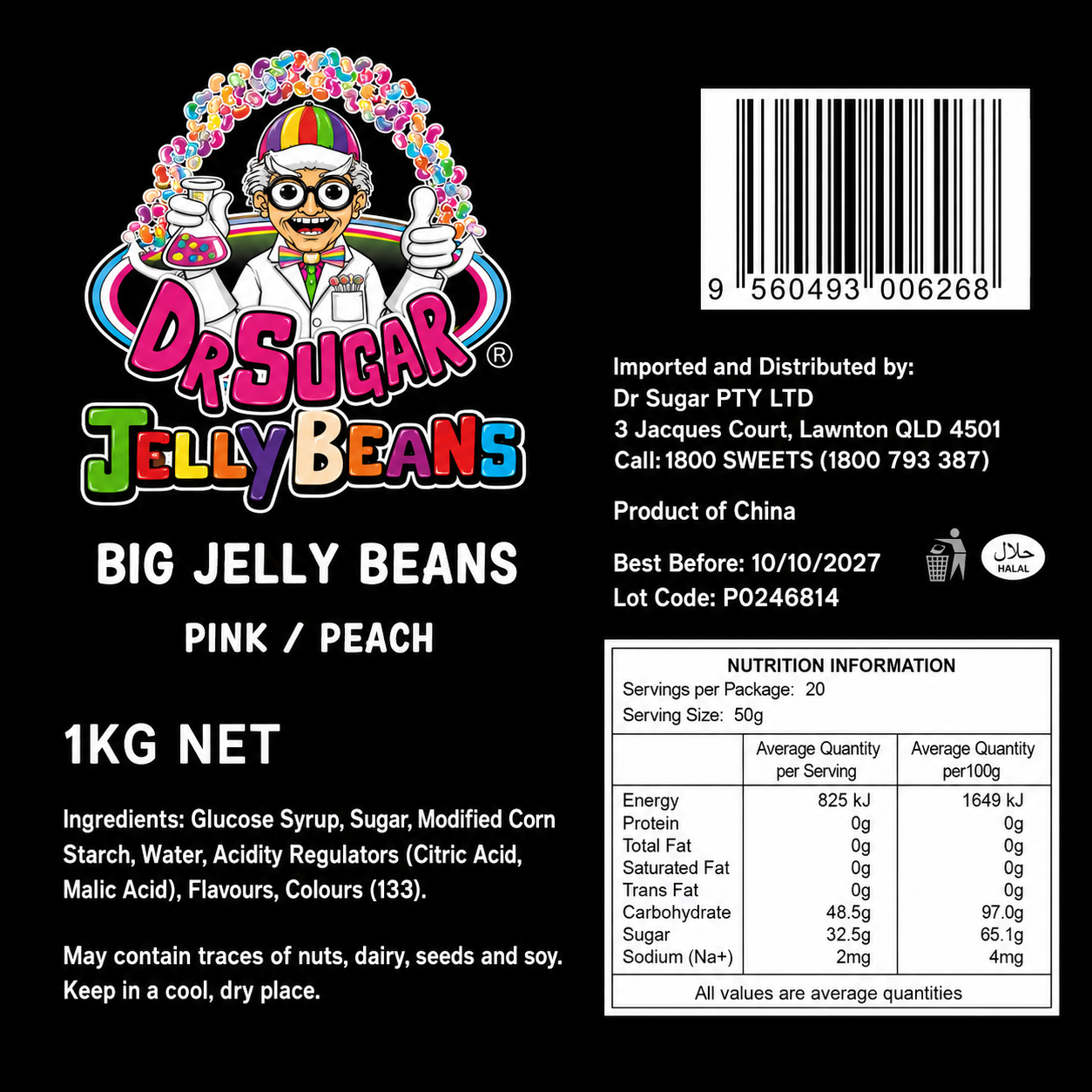 DR SUGAR Peach Jelly Beans Nutrition Information