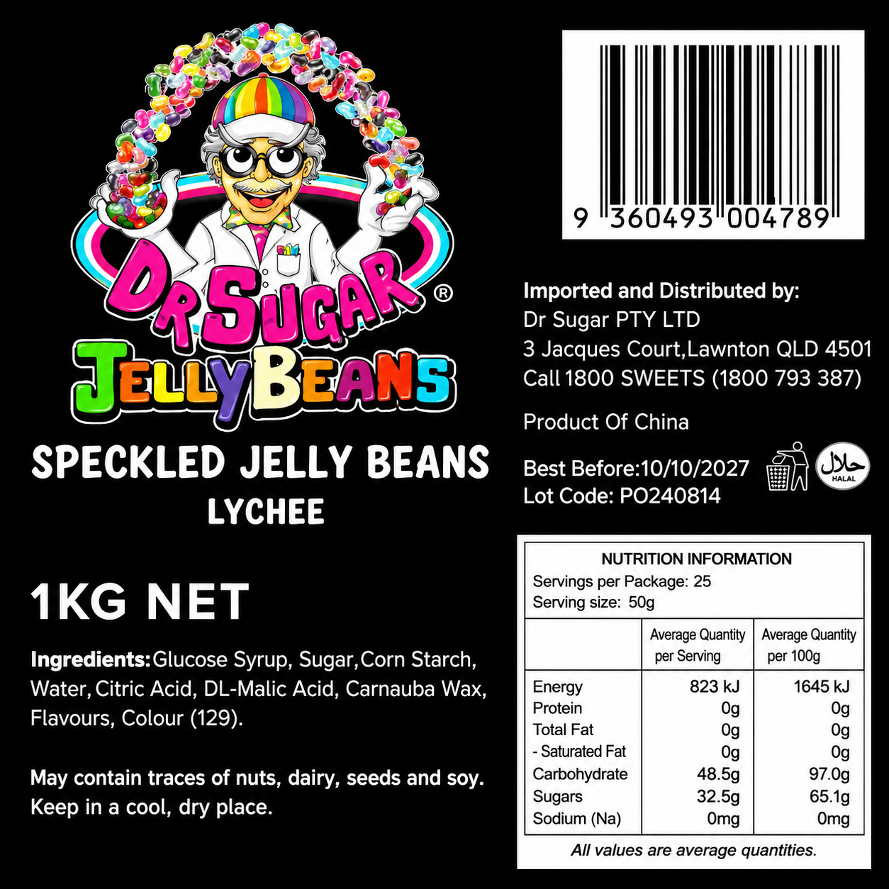 DR SUGAR Speckled Lychee Jelly Beans Nutrition Information