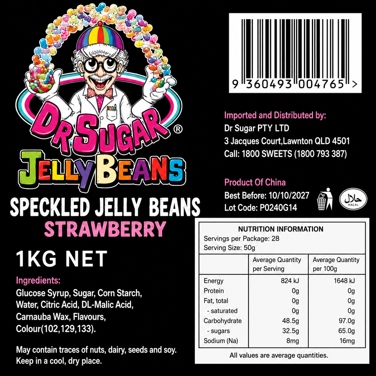 DR SUGAR Speckled Strawberry Jelly Beans Nutrition Information