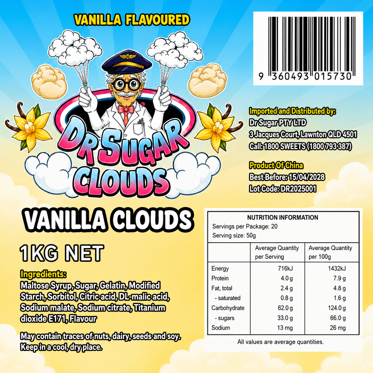 DR SUGAR Vanilla Cloud Gummies Nutrition Information